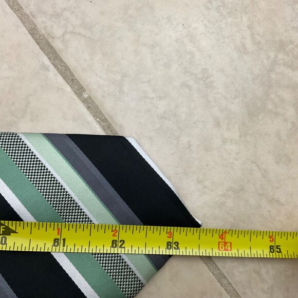 Alexander Julian Colours Men's long 63.5” Striped Hand Made Tie Necktie Blk/Grn. - Picture 4 of 6